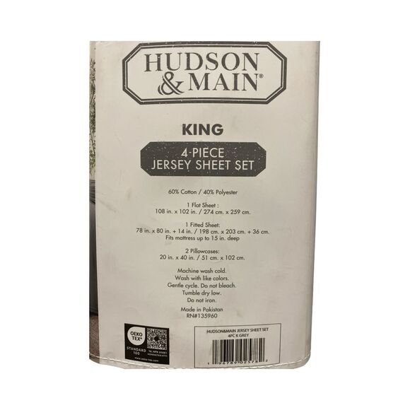 Hudson & Main Wrinkle Resistant, Super Soft, Jersey Sheet Set, 4 Piece - Gray - Picture 3 of 3